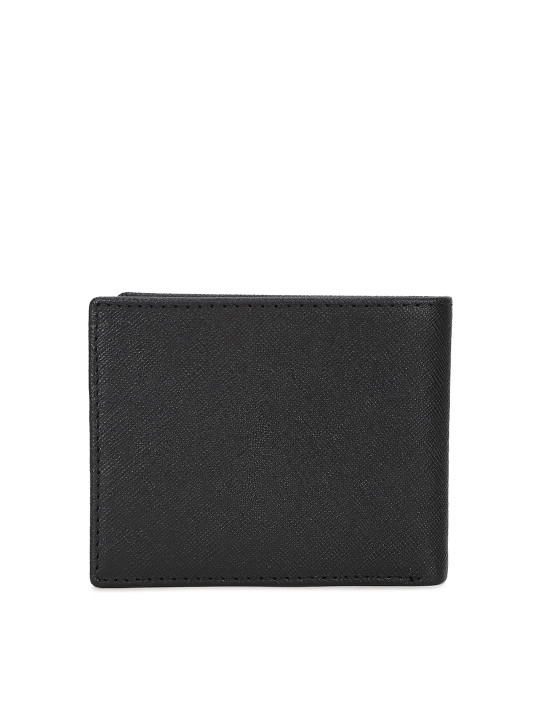 men black solid leather two fold wallet