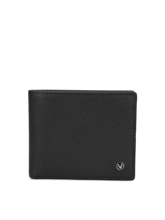 men black solid leather two fold wallet