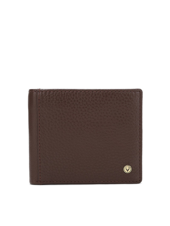 men brown textured leather two fold wallet