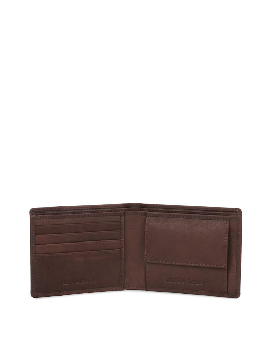 men brown solid leather two fold wallet