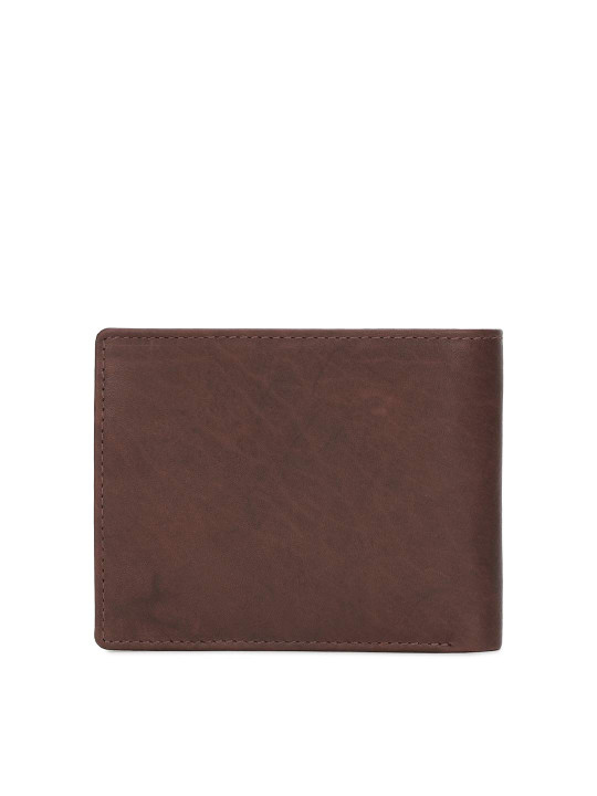 men brown solid leather two fold wallet
