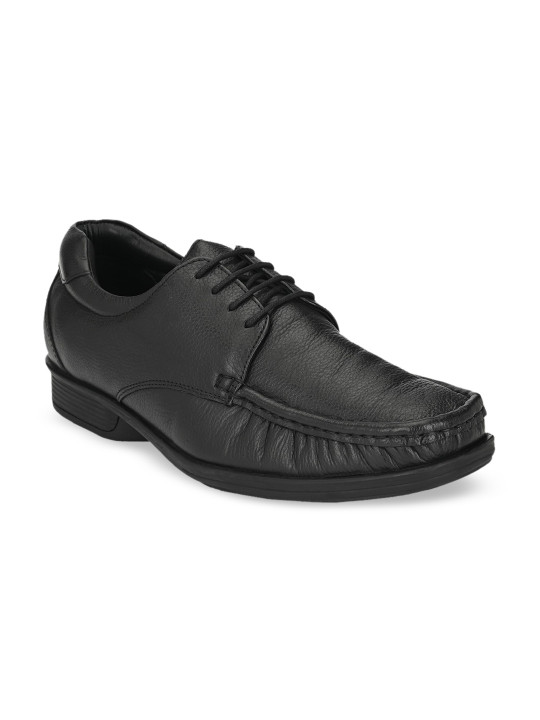Delize Men Black Solid Leather Formal Derbys
