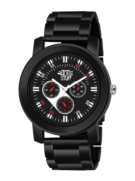 SWADESI STUFF Men Black Dial & Black Metal Straps Analogue Watch-metal black 1b