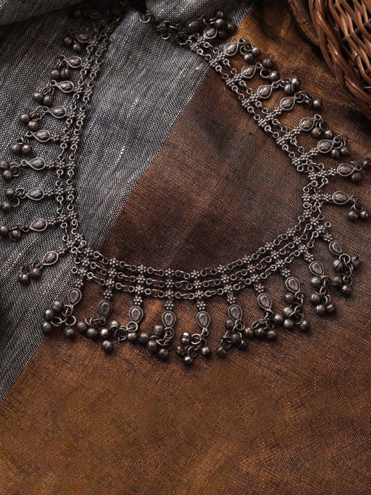 TEEJH Silver Silver-Plated Oxidised Necklace
