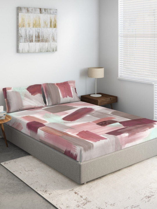DDecor Red & Grey 150 TC King Bedsheet with 2 Pillow Covers