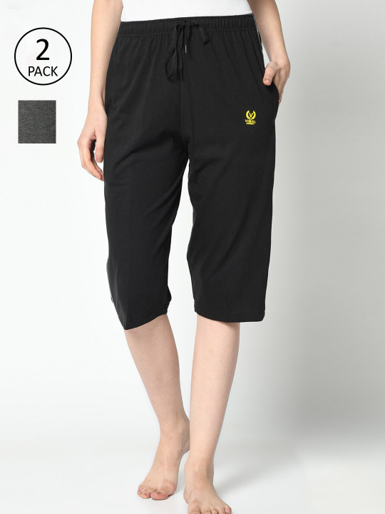 MACK JONNEY Women Black & Grey Set of 2 Lounge Shorts