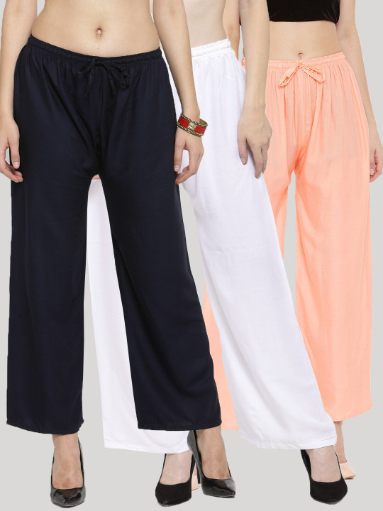Clora Creation Women Pack Of 3 Knitted Palazzos