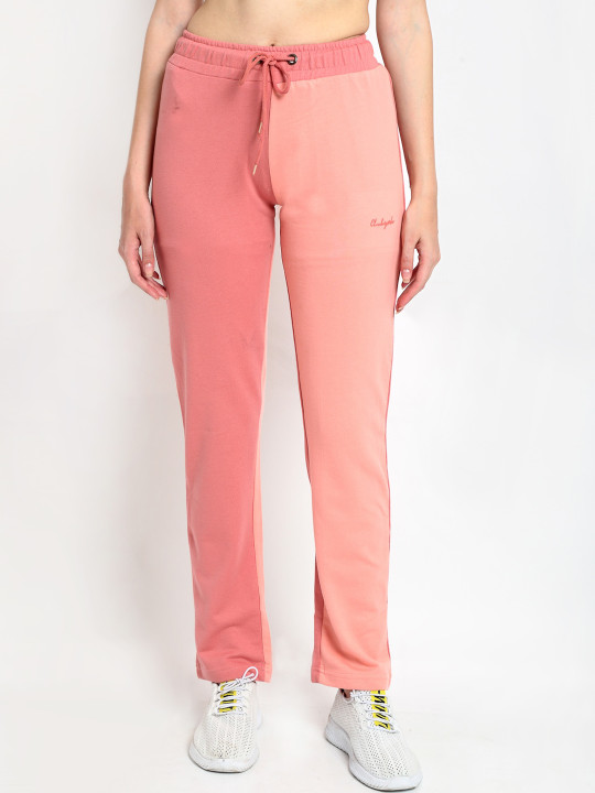 Club York Women Coral Pink Colourblocked Straight-Fit Track Pants