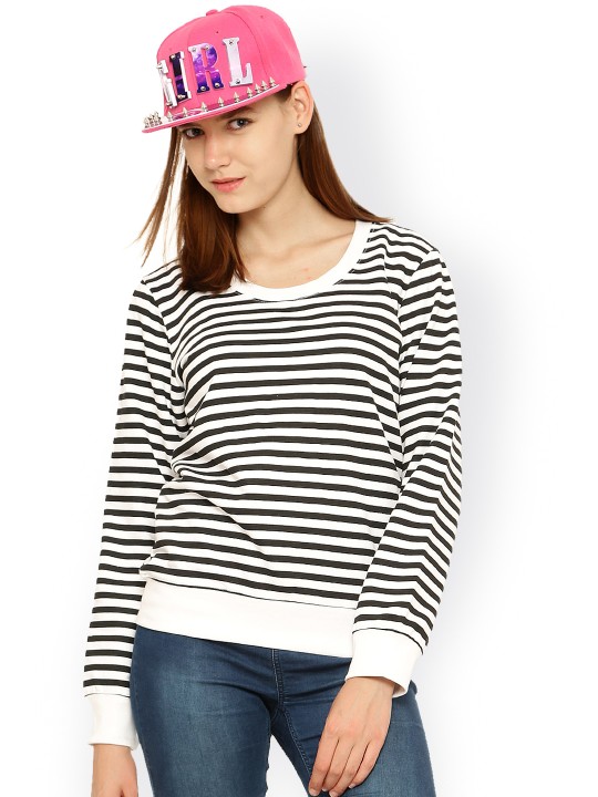 White & Black Striped Sweatshirt S