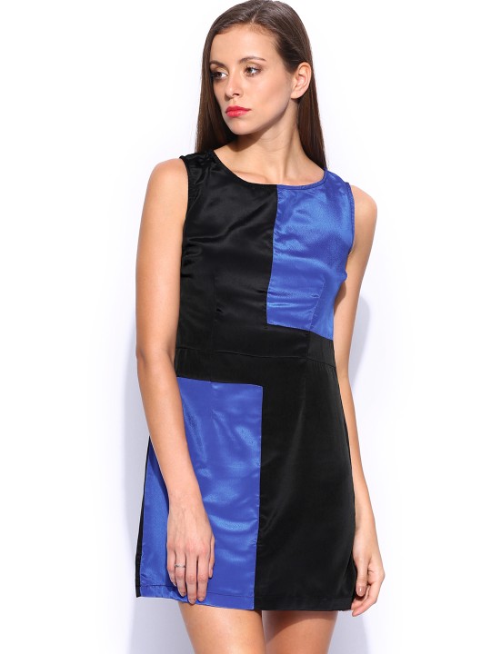 Blue & Black Colourblock Dress S