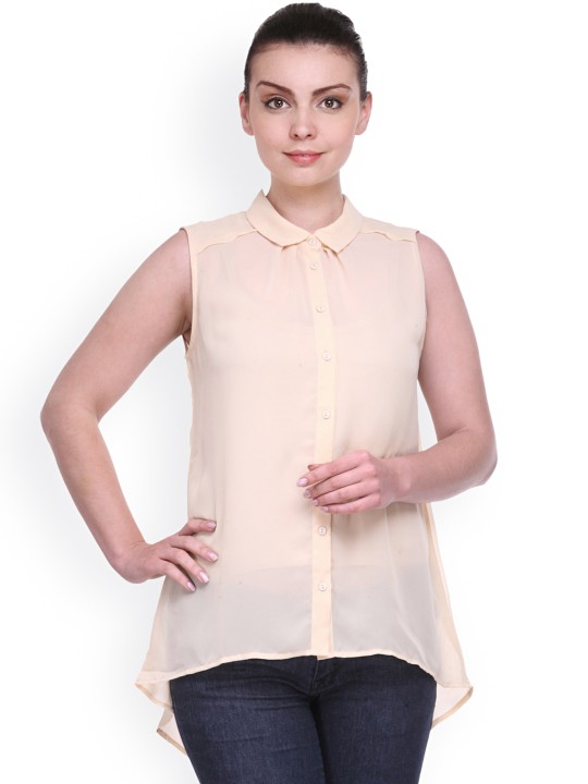 Women Yellow Sheer High-Low Shirt S