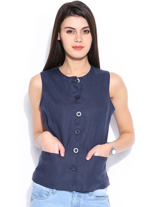 Fabels by Women Navy Linen Waistcoat XS