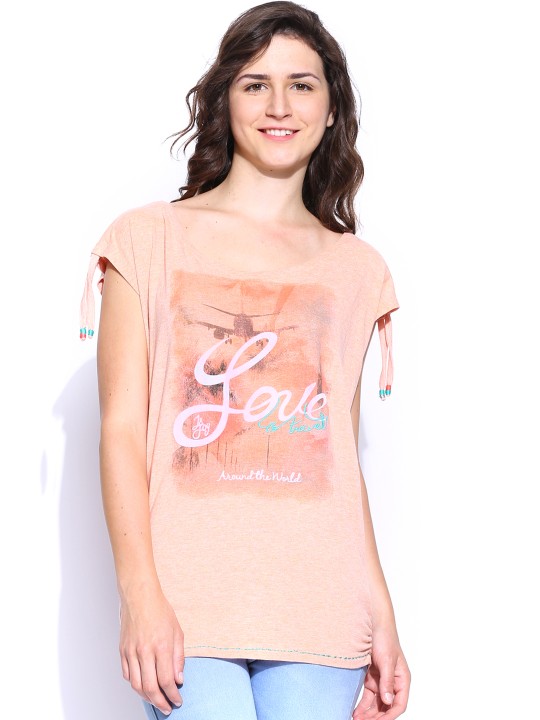 Women Peach-Coloured Printed Top S