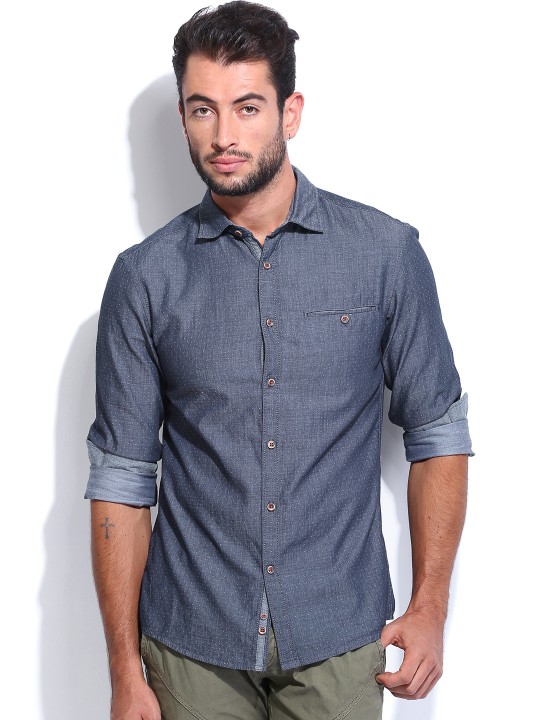 Men Blue Slim Fit Casual Shirt 40