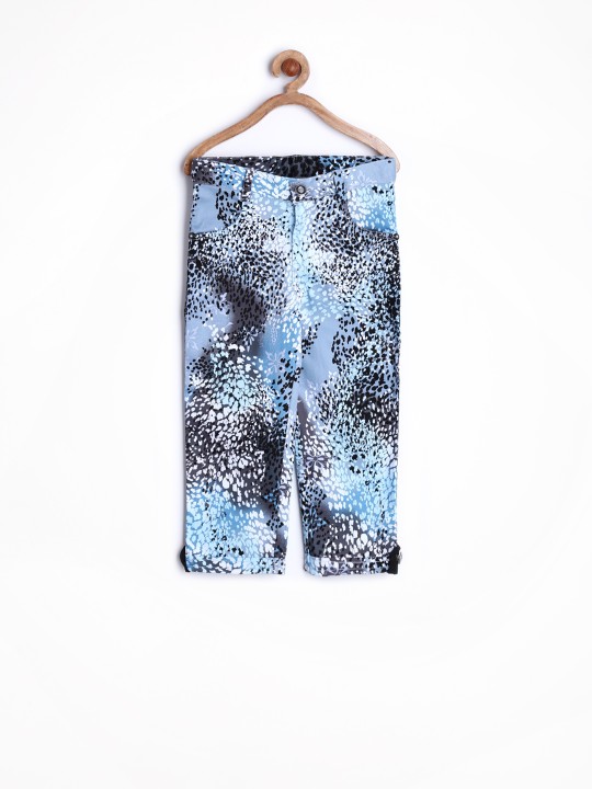 Girls Grey & Light Blue Printed Capris 2Y