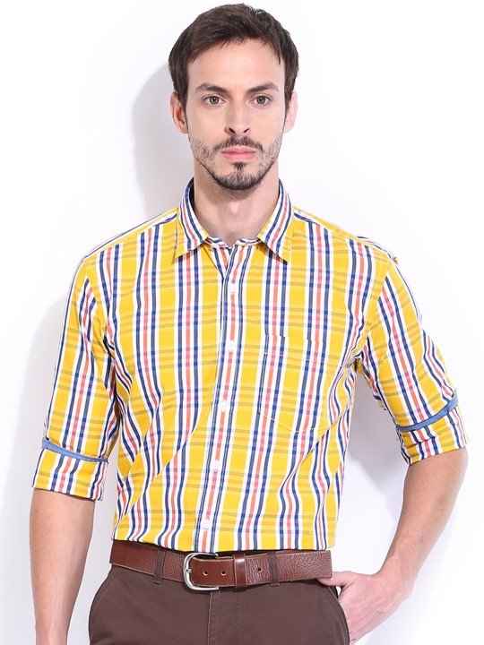 Men Yellow Checked Tailored Fit Smart Casual Shirt 39