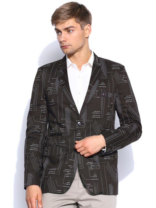 Men Black Slim Fit Printed Blazer 36