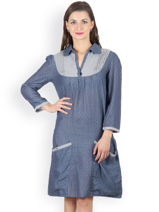 Navy Printed Shift Dress S
