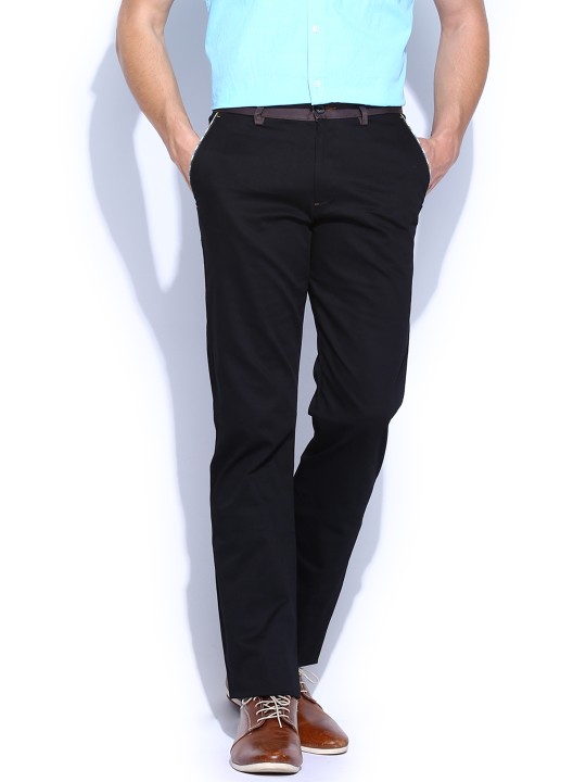 Men Black Slim Fit Chino Trousers 30
