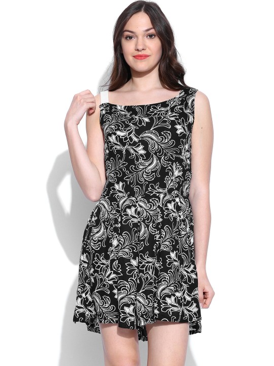 Black & White Printed Fit & Flare Dress S