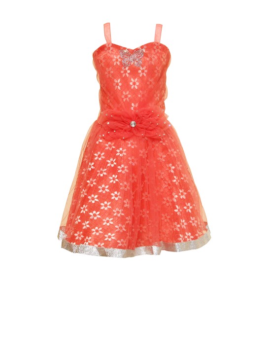 Girls Coral Orange Fit & Flare Dress 0-6M