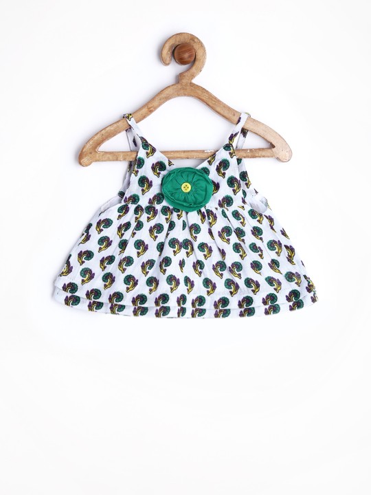 Girls White Floral Printed A-line Dress 0-3M
