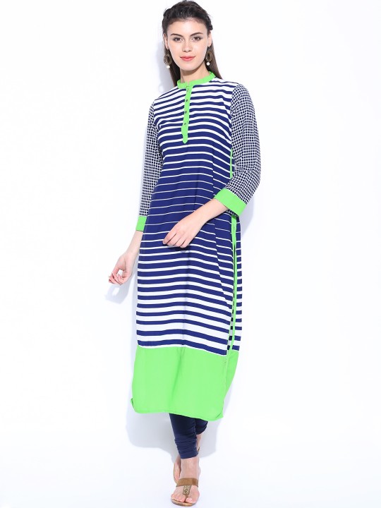 Navy Striped Kurta M
