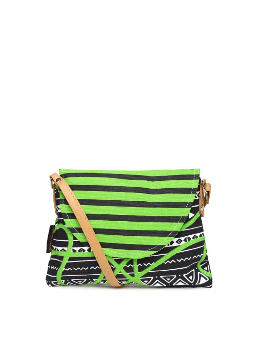 Black & Green Printed Sling Bag