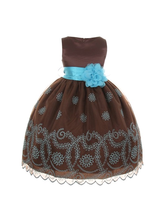 Girls Chocolate Brown Embroidered Fit & Flare Dress 2-3Y