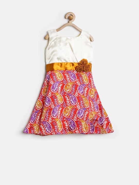 Girls White & Red Printed Fit & Flare Dress 2-3Y
