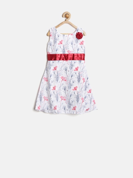 Girls White Floral Print Fit & Flare Dress 2-3Y