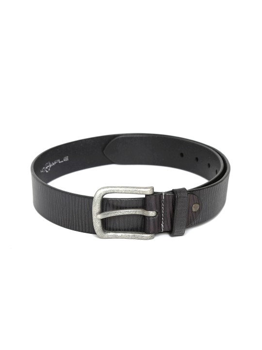 Men Black & Grey Leather Belt 34