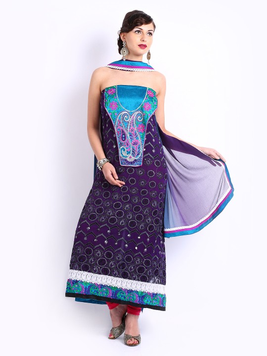 Women Purple Georgette Semi-Stitched Dress Material