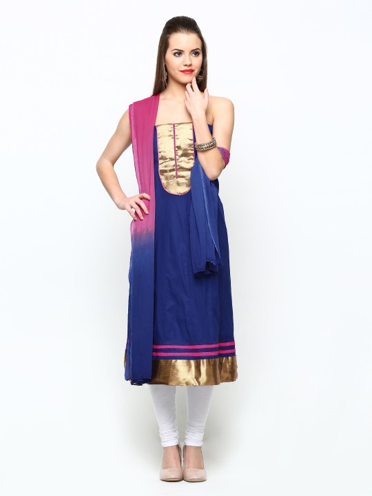 Royal Blue & Magenta Semi-Stitched Dress Material