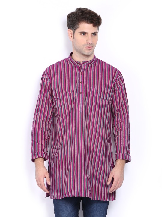Magenta & Green Striped Kurta S