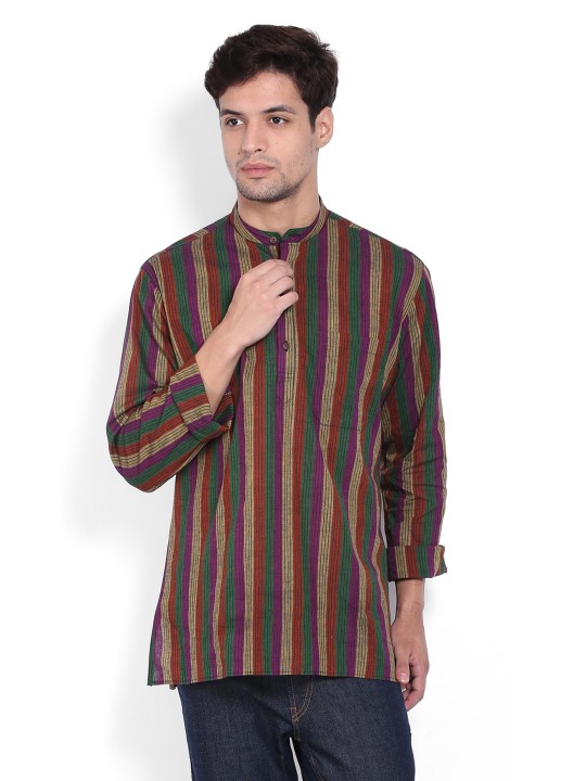 Men Multi-Coloured Striped Short Kurta S