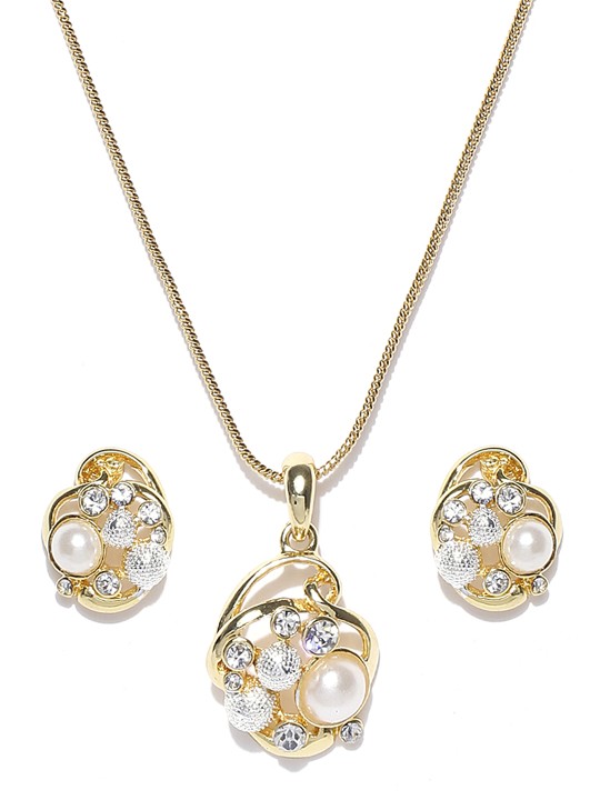 24-Carat Gold-Plated Earrings & Pendant Set with Chain