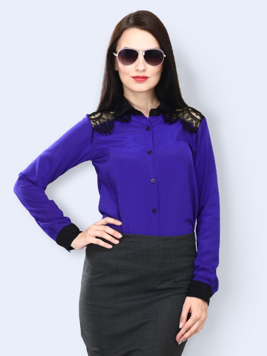 Women Cobalt Blue Lace Coven Shirt S