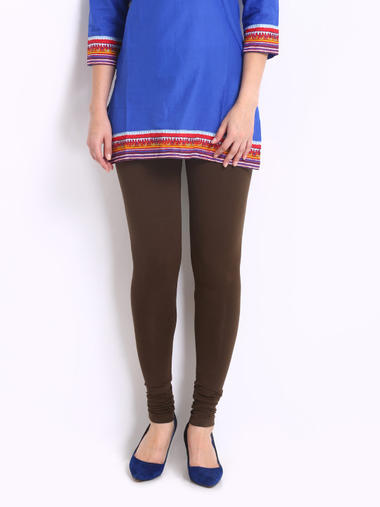 Women Brown Solid Churidar Length Leggings