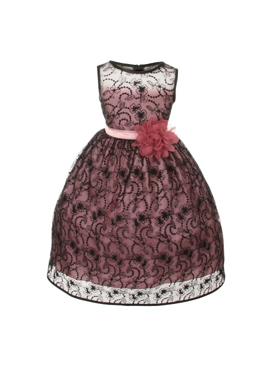 Girls Black & Mauve Embroidered Fit & Flare Dress 2-3Y