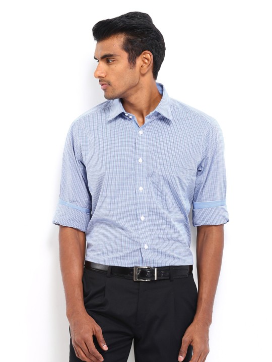 Men Blue & Black Checked Formal Shirt 39