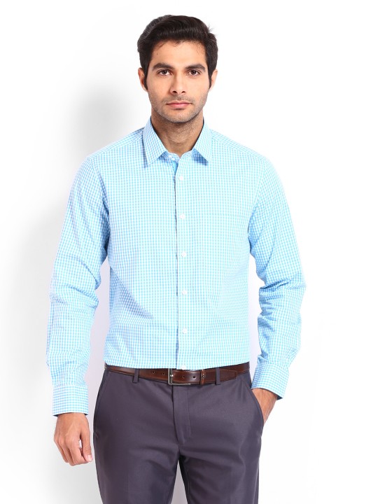 Men Blue & White Checked Formal Shirt 39