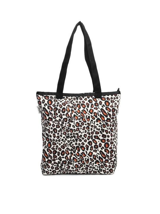 Women White & Black Animal Print Tote Bag