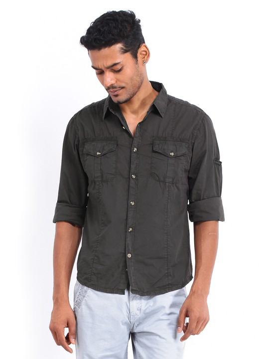 Men Brown Slim Fit Casual Shirt 42