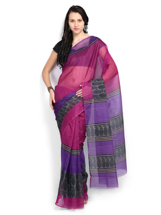 Magenta & Purple Kanthan Art Silk Printed Saree