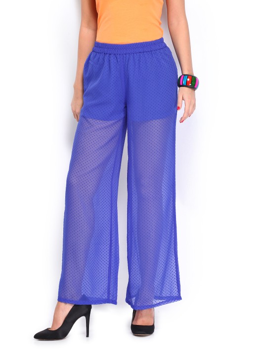 Women Blue Flock Print Palazzo Trousers 28