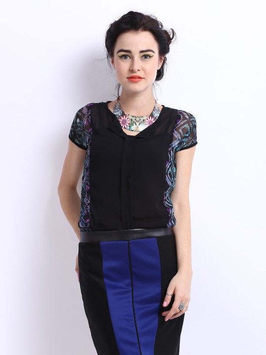 Women Black Printed Top
