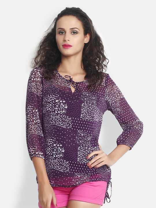 Women Purple & White Printed Top S