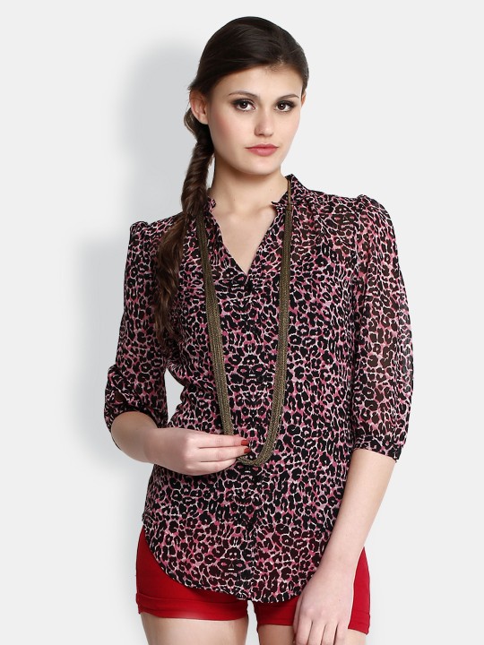 Women Pink & Black Printed Top XS