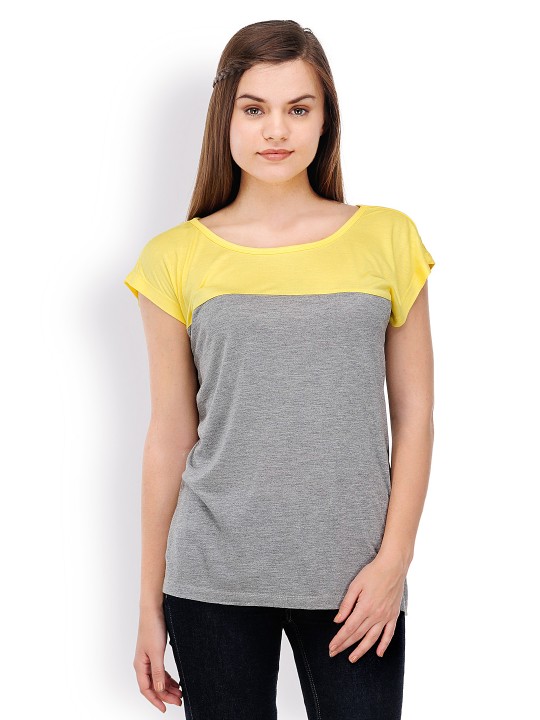 Women Grey & Yellow Top XS